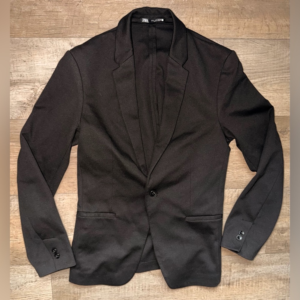 Zara Men Black Single-Button Blazer